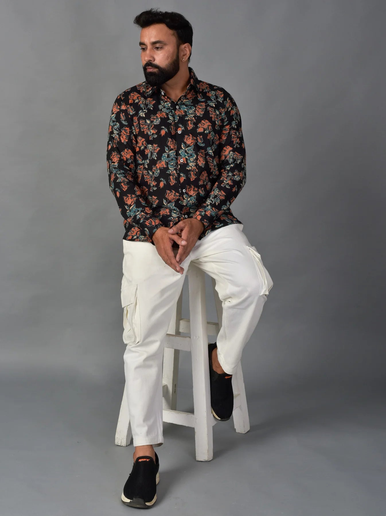 Playful Black Men’s Handblock Full Sleeve Shirt - Woven with Purpose, Worn with Pride