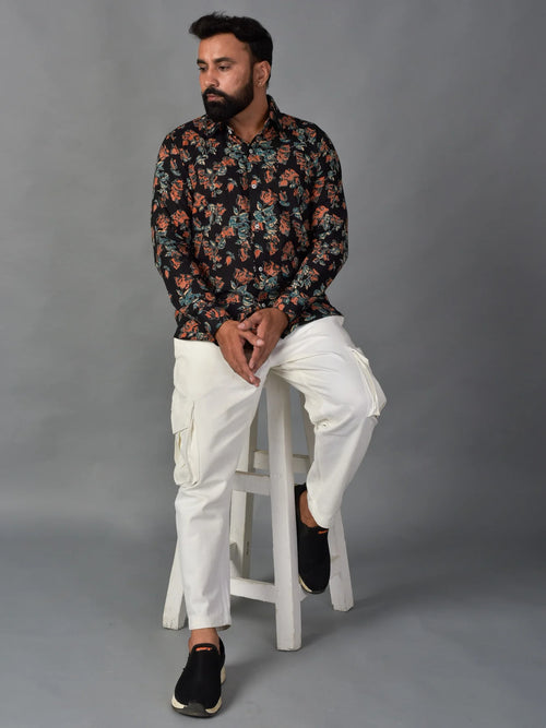 Playful Black Men’s Handblock Full Sleeve Shirt - Woven with Purpose, Worn with Pride