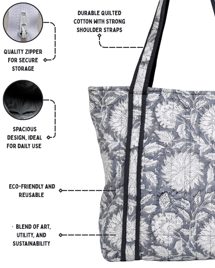 Handcrafted Quilted Cotton Tote Bag – Eco-Friendly, Spacious & Durable
